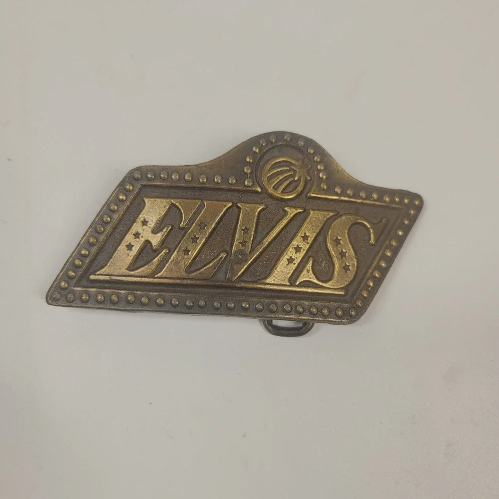 Vintage Brass Elvis Belt Buckle 1970s